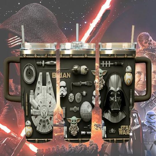 Discover Personalized Star Wars Darth Vader 40oz Tumbler, Custom Name Sci Fi Travel Mug, Cool Gift for Fans, Baby Yoda Star Wars Movies Tumbler