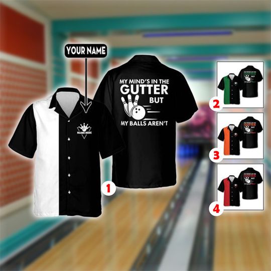 Discover Custom Bowling Hawaiian Shirt, Vintage Retro Comfort Fit, My Minds in The Gutter Funny Print, Mens League Night Tournament Button Down