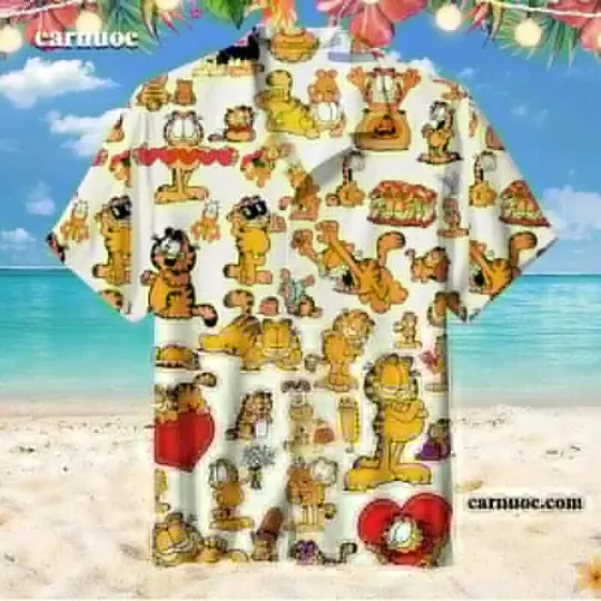 Garfield Collage Hawaiian Shirt, Casual Shirt For Men