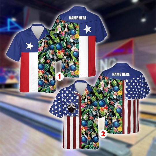Discover Bowling Hawaiian Shirt | Personalized Comfort Fit | USA Texas Flag Tropical Print | Unisex League Night Tournament Button Down