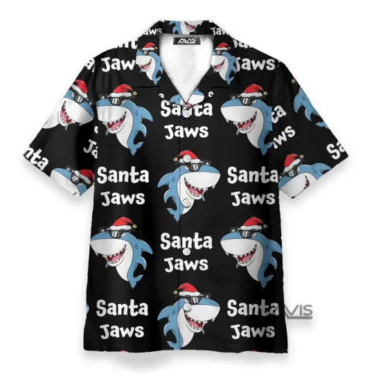 Discover Christmas Blue Shark Santa Jaws  Hawaiian Shirt