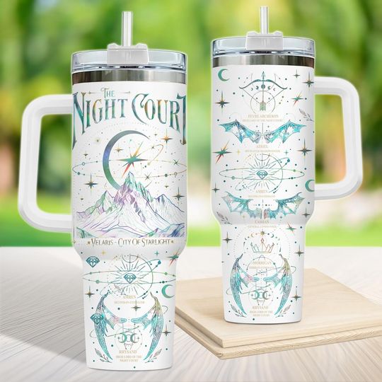 Night Court 40oz Tumbler, Velaris Tumbler With Handle, City of Starlight Coffee Mug, Mountain Travel Cup, Birthday Gift