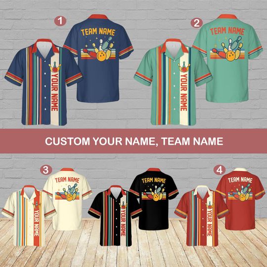 Discover Personalized Retro Bowling Hawaiian Shirt, Custom Name Bowling Hawaiian, Gutter Gang Gift, Bowling Lover Gift, Sport Shirt