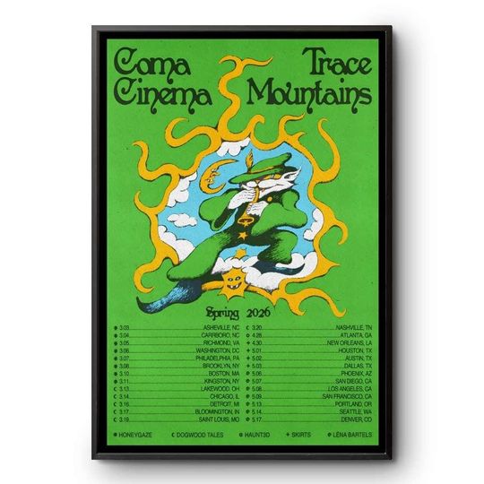 Discover Coma Cinema Trace Mountains Spring Tour 2026 Indie Rock Concert Poster