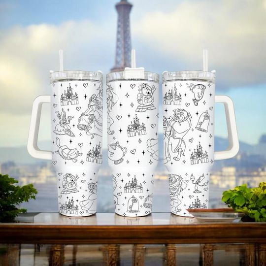 Movies, Characters, Beauty and the Beast, Cartoon ,40oz Tumbler, Tumbler With Lid and Straw,Perfect Gift