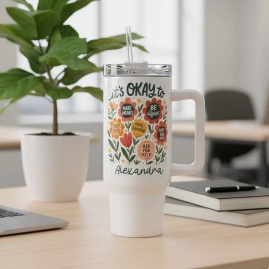 Discover Daily Positive Affirmations Tumbler 40oz, Thinking of You Encouragement Gift, Mental Health, Gift For Plant Lover, Gift for Women