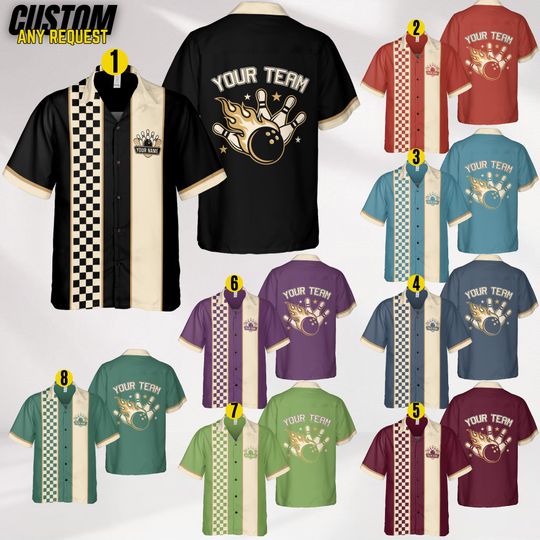 Discover Personalized Vintage Bowling Hawaiian Shirt for Men Women Kid Youth,Custom Name Bowling Shirt,Bowling Hawaiian Shirt,Bowling Party Shirt