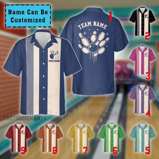 Discover Custom Bowling Hawaiian Shirt | Personalized Vintage Retro Style | Bowler Team Lover Print | League Night Tournament Gift Button Down