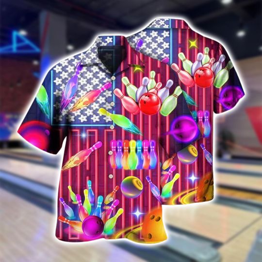 Bowling Hawaiian Shirt | Lightweight Breathable Comfort | Colorful Bowling Print | Short Sleeve Button Down for League Night