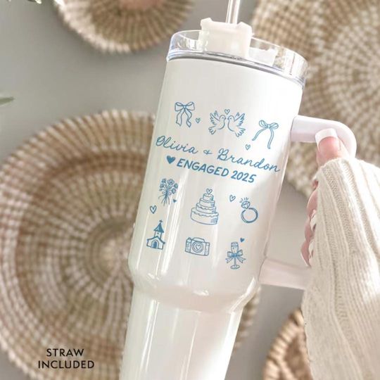 Discover Engaged Tumbler, Personalized 40oz Tumbler with Handle, Custom Engaged Cup, Custom Couple Gift with Names, Gift for Him or Her