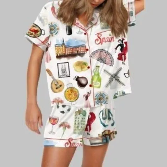 Discover Barcelona Spain Travel Pajamas Set For Women