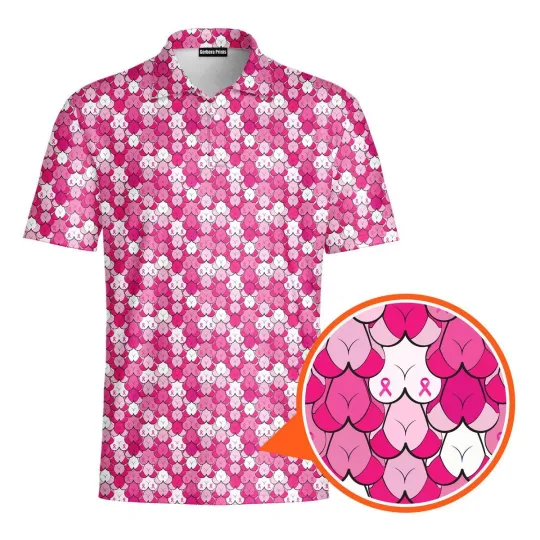 Discover Breast Cancer Pink Ribbon Golf Polo Shirt Outdoor Sports Performance Polo Men's