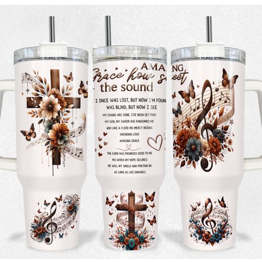 Discover Amazing Grace Christian 40oz Tumbler Wrap, 40oz Religious Tumbler, Music Tumbler Wrap, Christian Tumbler Wrap, PNG Files Digital Download