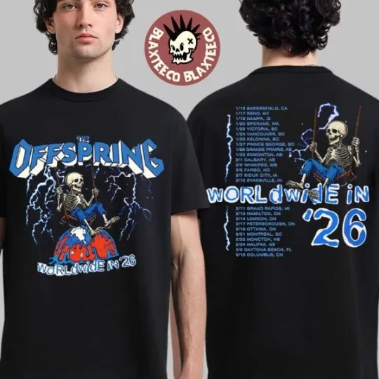 Discover The Offspring Supercharged Worldwide 2026 Merch Swinging Skeleton 2026 Tour Tee