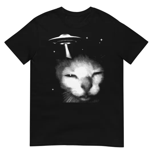 Discover Alien Cat Meme UFO Vintage Graphic Tee Y2K Funny Silly Cat T-Shirt