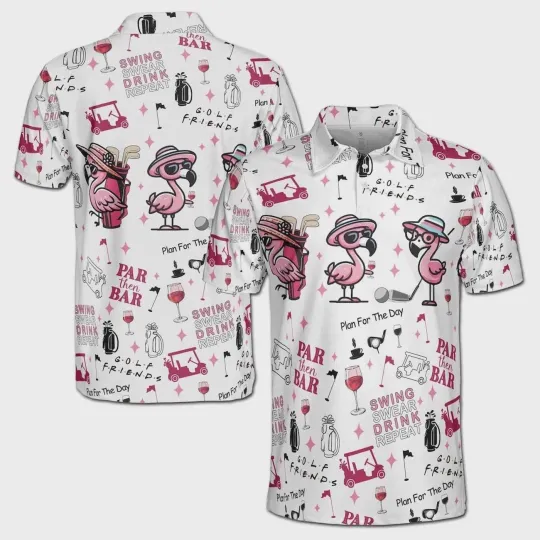 Discover Funny Adorable Flamingo Par Then Bar Golf Polo Shirt for Men