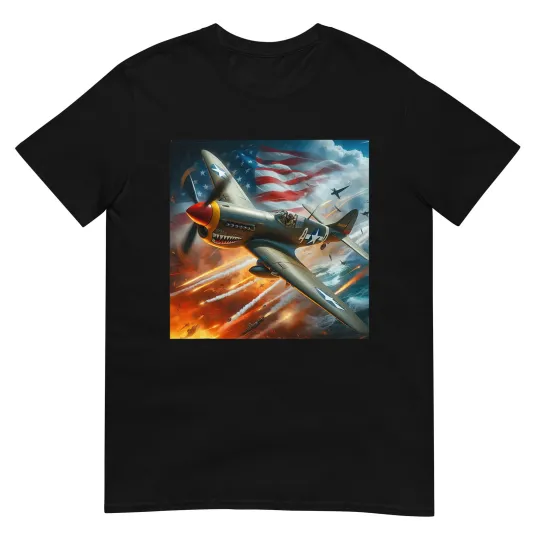 Discover P-40 Warhawk  North American Aviation WW2 P40 US Flag T-Shirt