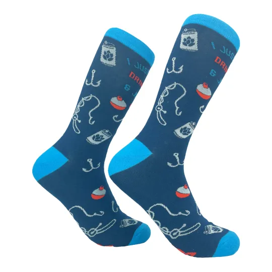 Discover Men's I Just Want to Drink Beer and Jerk My Rod Socks Funny Fishing Drinking