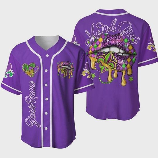 Discover Personalized Mardi Gras Baseball Jersey with Name, New Orleans Fleur de Lis Fat Tuesday Shirt, Louisiana Carnival Jersey