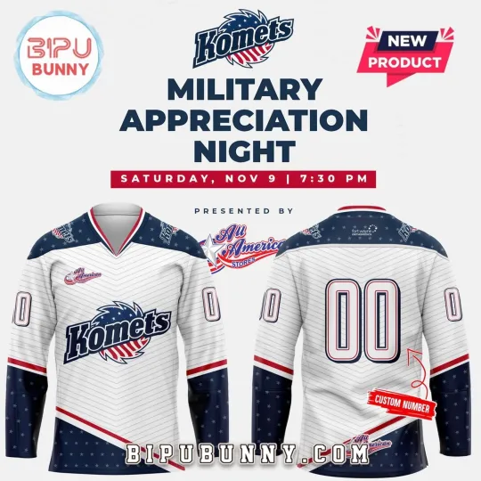 Discover Personalized Fort Wayne Komets x Military Appreciation Night Hockey Shirt Men's