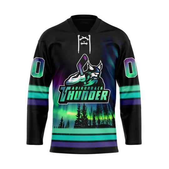 Discover Personalized Adirondack Thunder Northern Lights Lace Hockey Shirt Fan Gear Gift