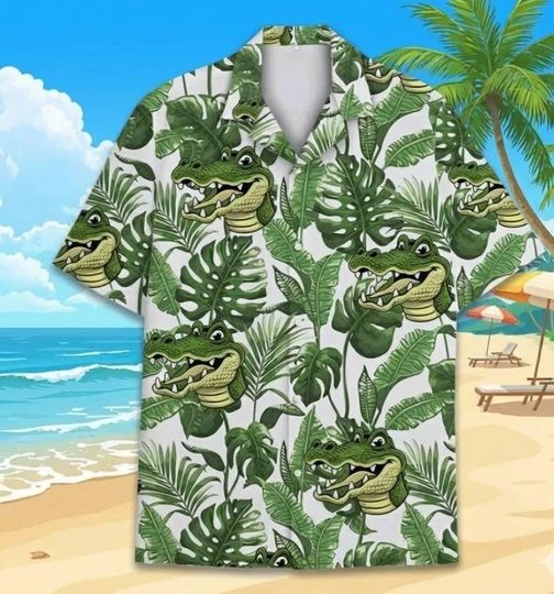 Discover Alligator Tropical Hawaiian Shirt for Men, Summer Gator Button-Down, Nature Lover Gift