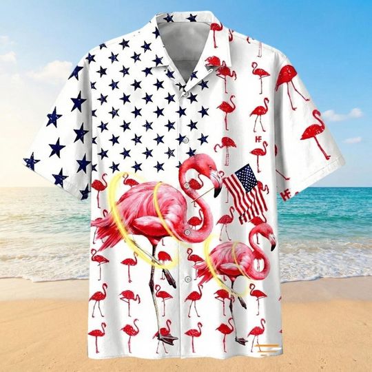 Discover America Flag Flamingo Hawaiian Shirt, 1776 2026 Patriotic Anniversary Tee, 4th of July Hawaii Shirt
