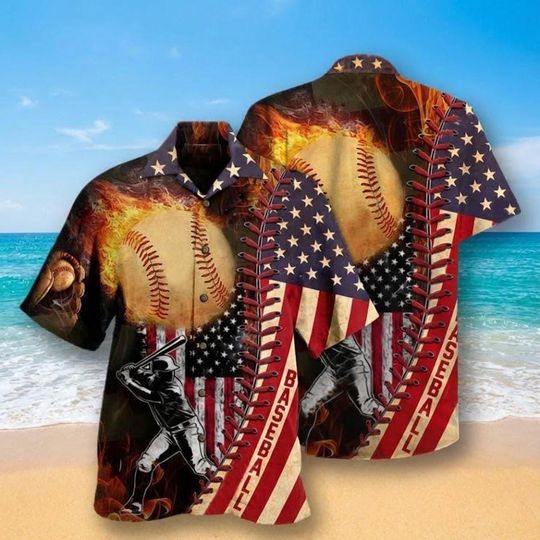 Discover Hawaiian Baseball Shirt 4th of July Patriotic Gift for Baseball Lovers