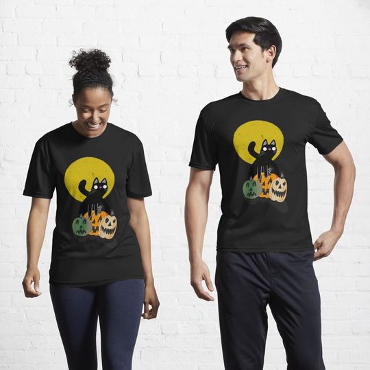 Discover Black Cat Pumpkin Moon Active T-Shirt