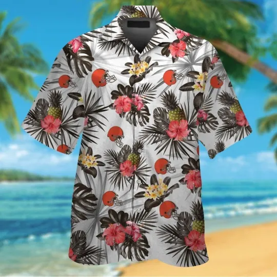 Discover Cleveland Football Short Sleeve Button Up Tropical Hawaiian Shirt VER027