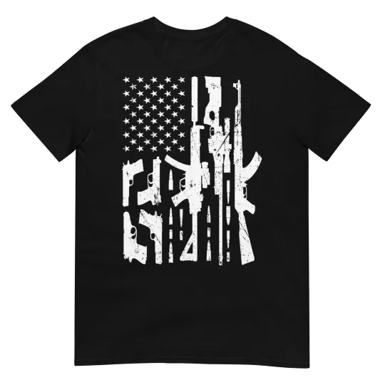 Discover Distressed American USA Flag Guns Veteran 4th Of July T-Shirt for Women Men