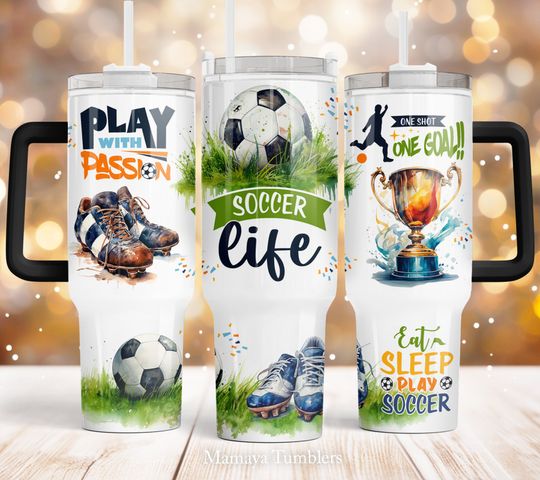 Discover Soccer life 40oz Quencher tumbler sublimation design Eat sleep play soccer Quotes digital PNG wrap Waterslide download