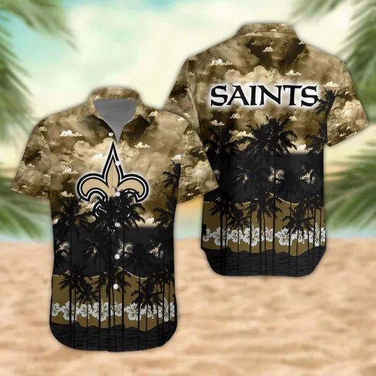 New Orleans Saints Hawaiian Shirt, Desert Sunset, Tropical Tree