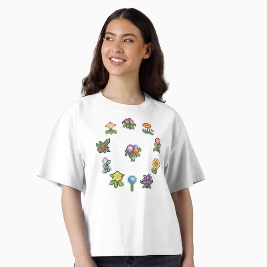 Flower Circle Bouquet Pixel T-Shirt for Stardew Valley Fans