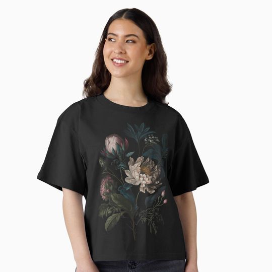 Discover Dark Academia Peony Botanical Boxy T-Shirt