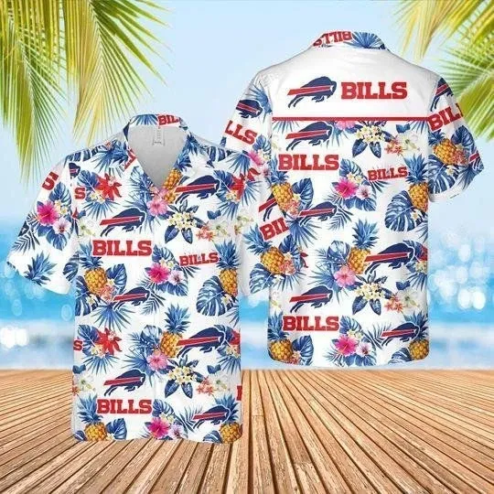 Discover Buffalo Football Hawaiian Shirt Buffalo Bills Palm Leaves Pineapples Red Blue White