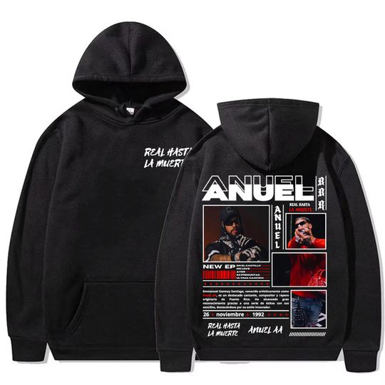 Discover Rapper Anuel AA Real Hasta La Muerte Hoodies Men Women Fashion Hip Hop Streetwear Sweatshirt Bodywarmer Casual Comfort Pullovers