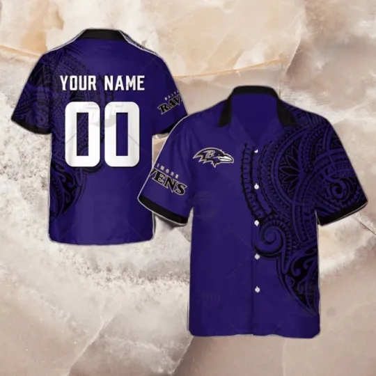 Discover Personalize football Baltimore Polynesian Tattoo Design Hawaiian Shirt