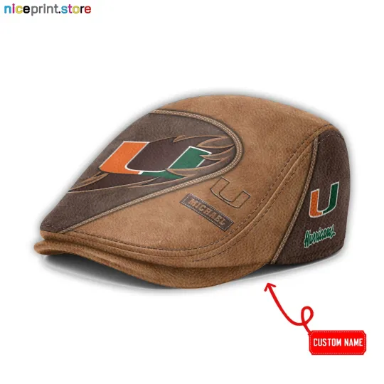 Discover Leather Cap Miami Team Hurricanes Jeff Cap NCAA Driver Cap Golf Cap NCAA FlatCap