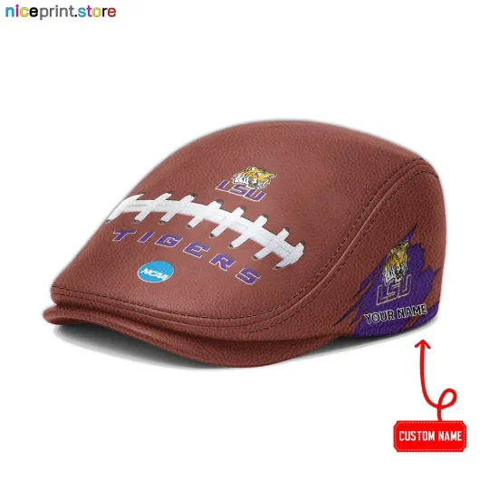 Discover LSU Team Tigers Leather Jeff Cap NCAA Driver Cap NCAA Leather Flat Cap for men