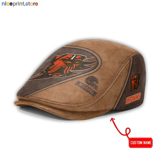 Discover Leather Cap Cleveland Team Browns Jeff Cap football Newsboy Cap Golf Cap football Flat Cap