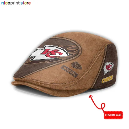 Leather Cap Kansas City Team Chiefs Jeff Cap football Newsboy Cap football Flat Cap