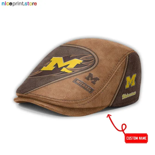 Discover Leather Cap Michigan Team Wolverines Jeff Cap NCAA Driver Cap NCAA Flat Cap
