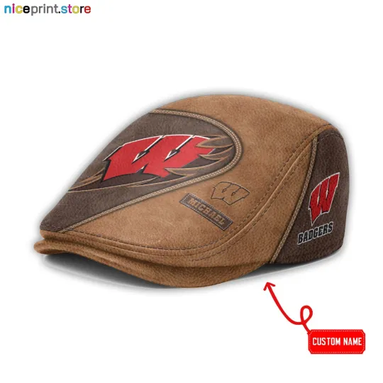 Discover Leather Cap Wisconsin Team Badgers Jeff Cap NCAA Driver Cap NCAA Flat Cap