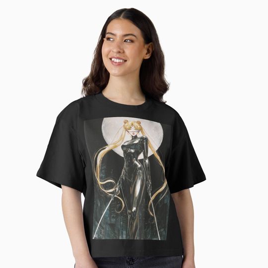 Discover Neo-Moon: Sailor Moon in Cyberpunk Noir Boxy T-Shirt