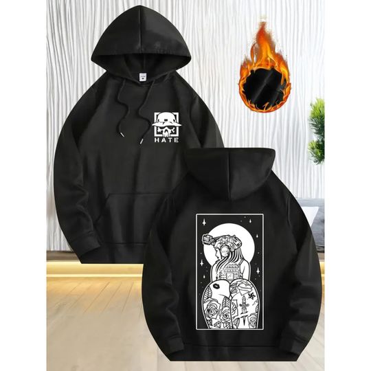Discover I Hate Fleece-Lined  Graphic Print  Hoodie Men Women Hip Hop Alternative Heavy Metal Oversized Streetwear Male Fashion Hoodies