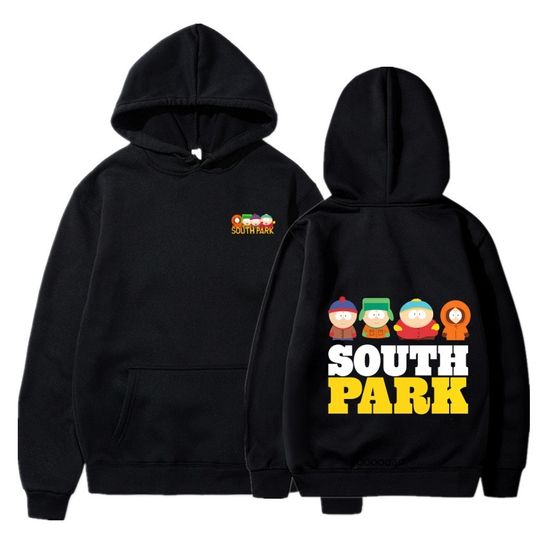 South Park Anime Pattern Hoodie Fashion Warm Coat Men's Autumn and Winter Season Hoodie Street Black Long Sleeve Hoodie