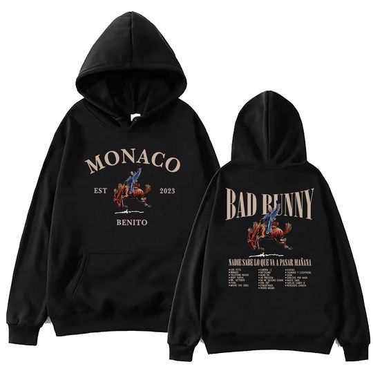 Bad Bunny Monaco Hoodie Harajuku Pullover Tops Sweatshirt Fans Gift