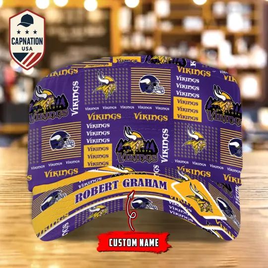 Minnesota-Vikings Custom Military Cap N-F-L Flat Cap Baseball Cap Gift For Men