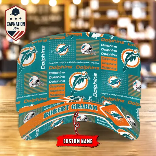 Miami-Dolphins Custom Military Cap N-F-L Flat Cap Baseball Cap Gift For Men